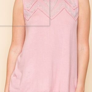 NWT Vocal Sleeveless pink tribal stone detail knit top